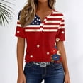 thumbnail image 5 of Women's Patriotic 250th Anniversary USA Shirt V-Neck Button American Flag Print Short Sleeve T-Shirts, 5 of 7