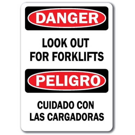 Danger Sign - Look Out For Forklifts (Bilingual) - 10" x 14" OSHA Safety Sign