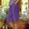 thumbnail image 2 of Women's Summer Shorts Linen Solid Loose Straight Pockets Side Slit Buttons Short Pants, 2 of 6