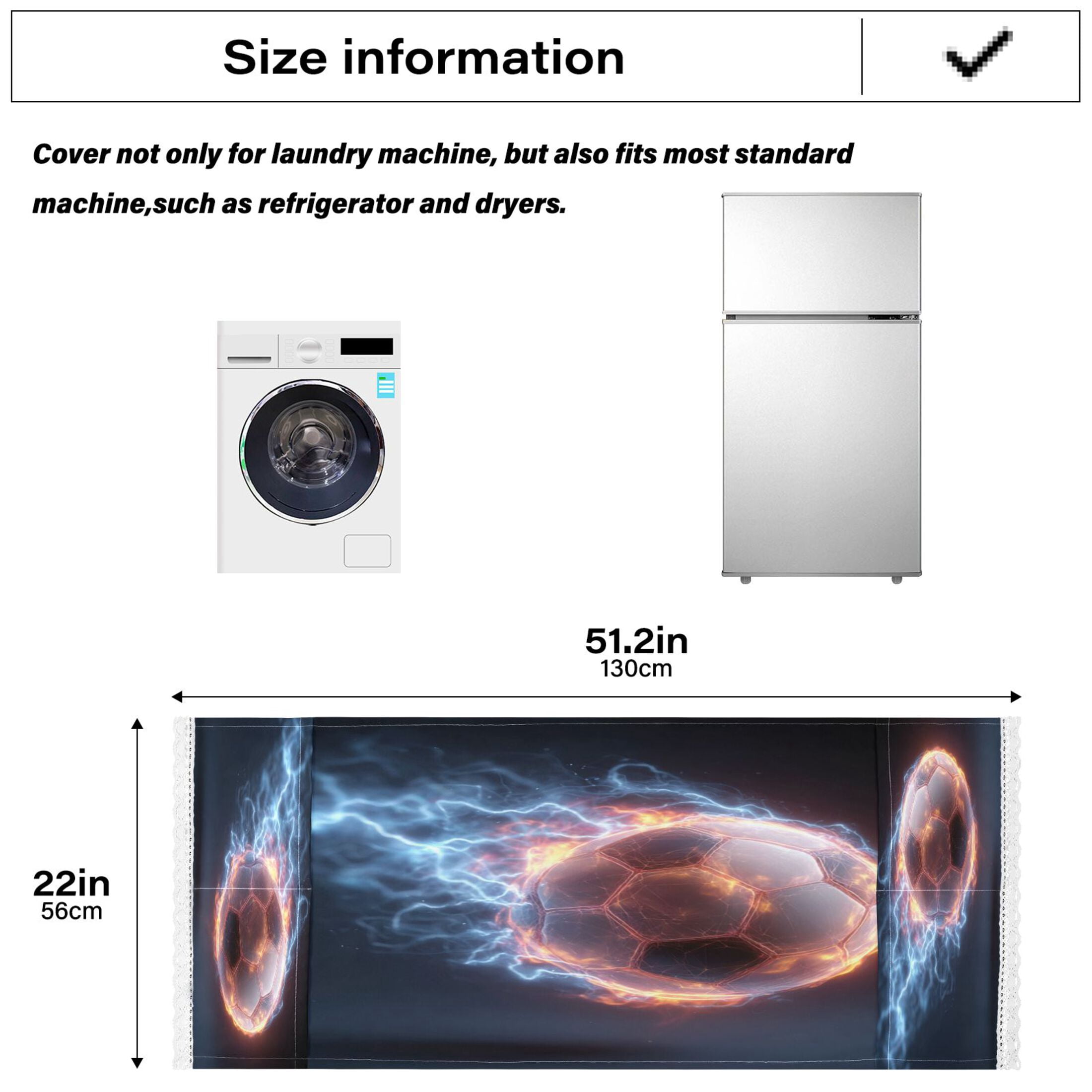 Wobogo Neon Lightning Soccer Washing Machine Cover Dustproof Washer Dryer Cover Waterproof Laundry Room Decorative Protector