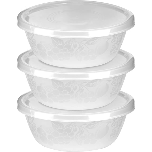 3 Pack Serving Bowls with Lids, Extra Large Bowls for Salad, Snacks, Dough Kneading, Durable Big Plastic Mixing Bowl with Tight Lid, Vibrant Party Decor, Clear (Set of 3)