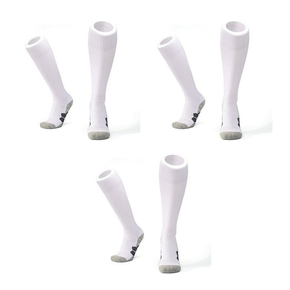 TELOLY 3Pcs Youth Soccer Socks - Reinforced Toe Foot Protection Elastic Cuff, White