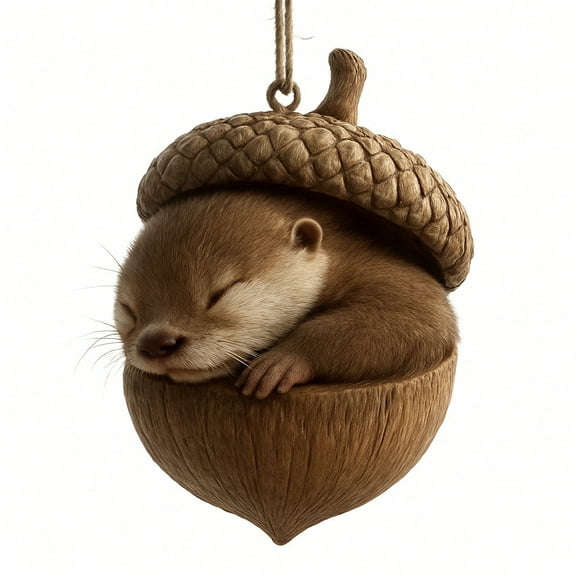 Forest Acorn Animal Ornament with Sleeping Fawn, Handcrafted Woodland Christmas Decoration for Holiday Tree, Nature Themed Decor with Animals for Home and Forest Creature Ornament