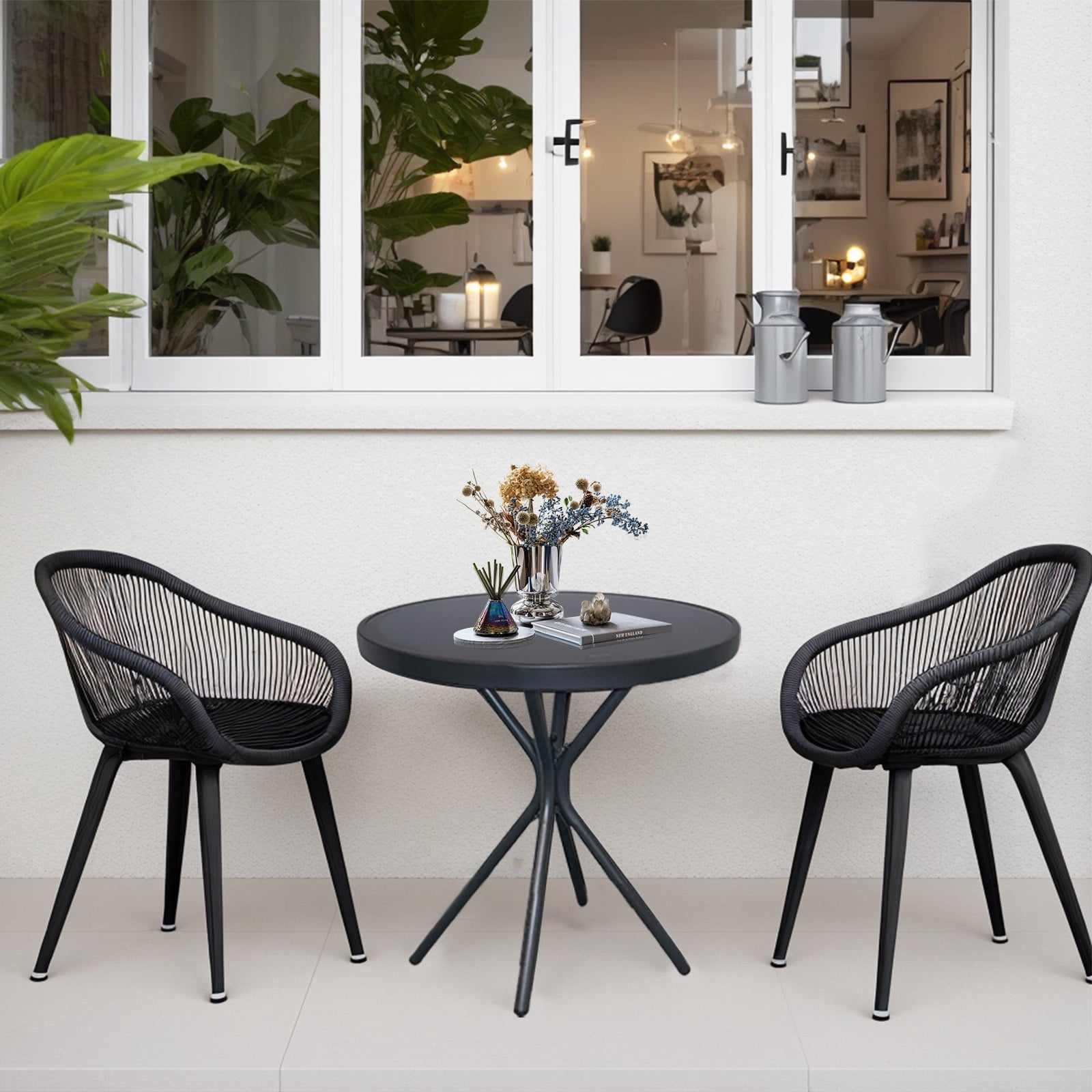 AstrPthylx 23" Outdoor Round Coffee Side Table - Tempered Glass Top, Metal Bistro & End Table for Patio, Balcony, Home