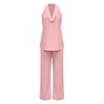 thumbnail image 5 of DHFJKG Linen Sets For Women 2 Piece Sleeveless Deep V Neck Tank Top Wide Leg Pants Beach Vacation Outfits, 5 of 6