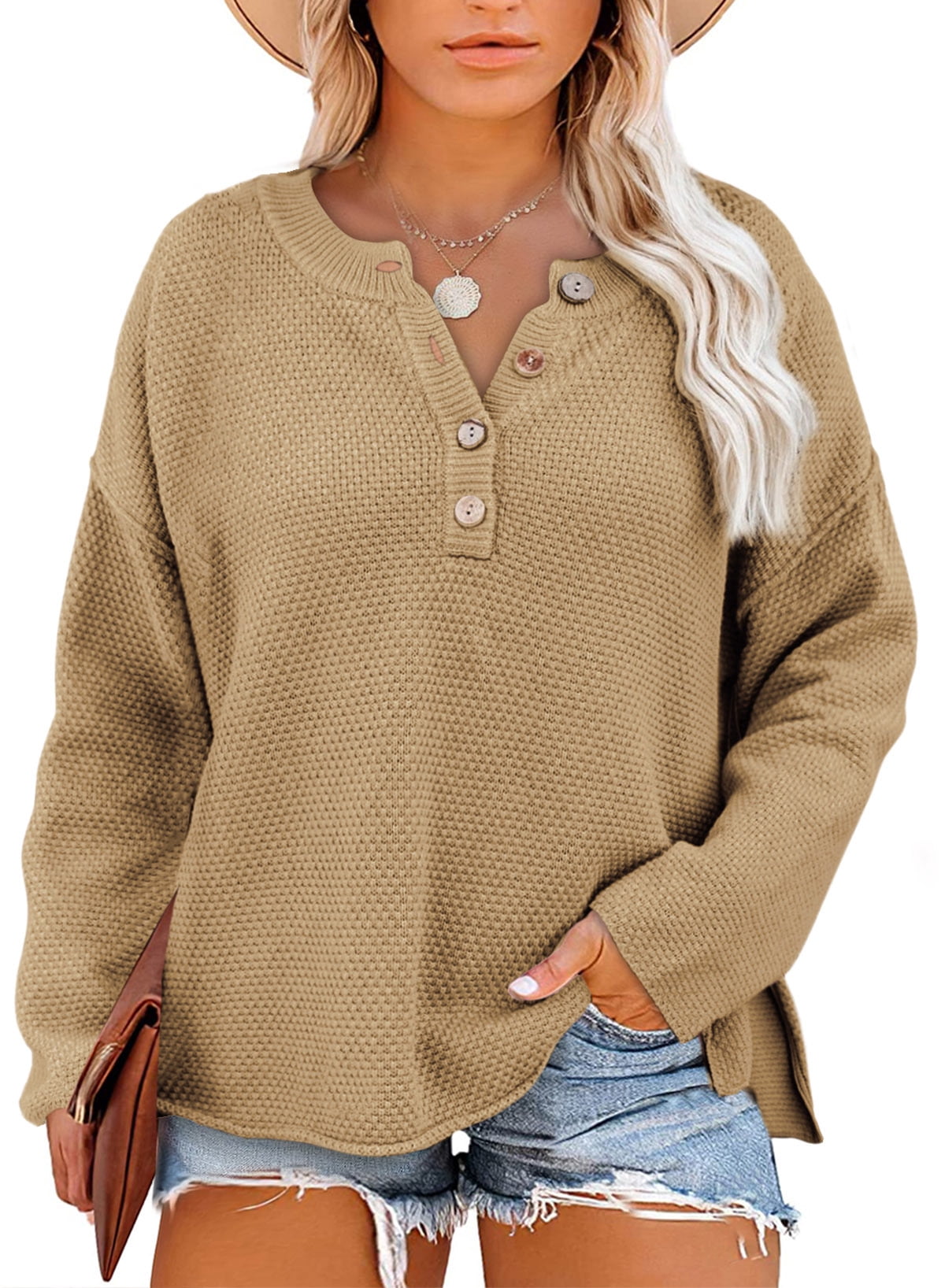 Eytino Womens Plus Size V Neck Sweaters 