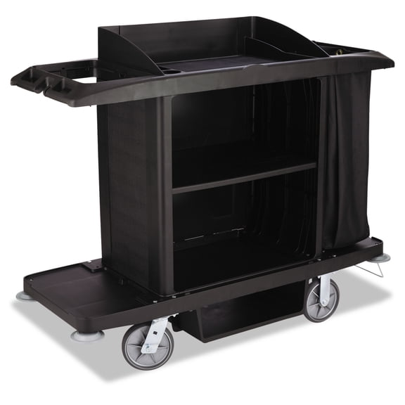 Rubbermaid Commercial Executive Full-Size Housekeeping Cart with Adjustable Shelves and Durable Wheels, Black