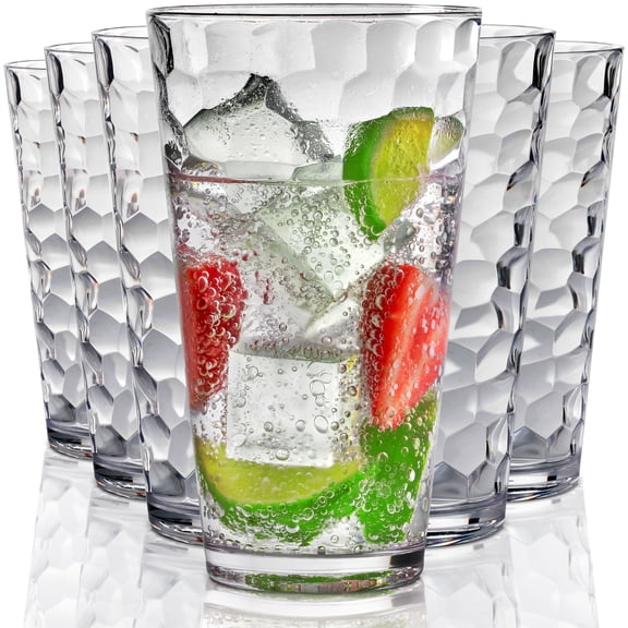 Bravario Hammered Plastic Drinking High Tumbler, Dishwasher-Safe Glasses, BPA-Free Reusable Outdoor Cups, 22 oz Set of 6