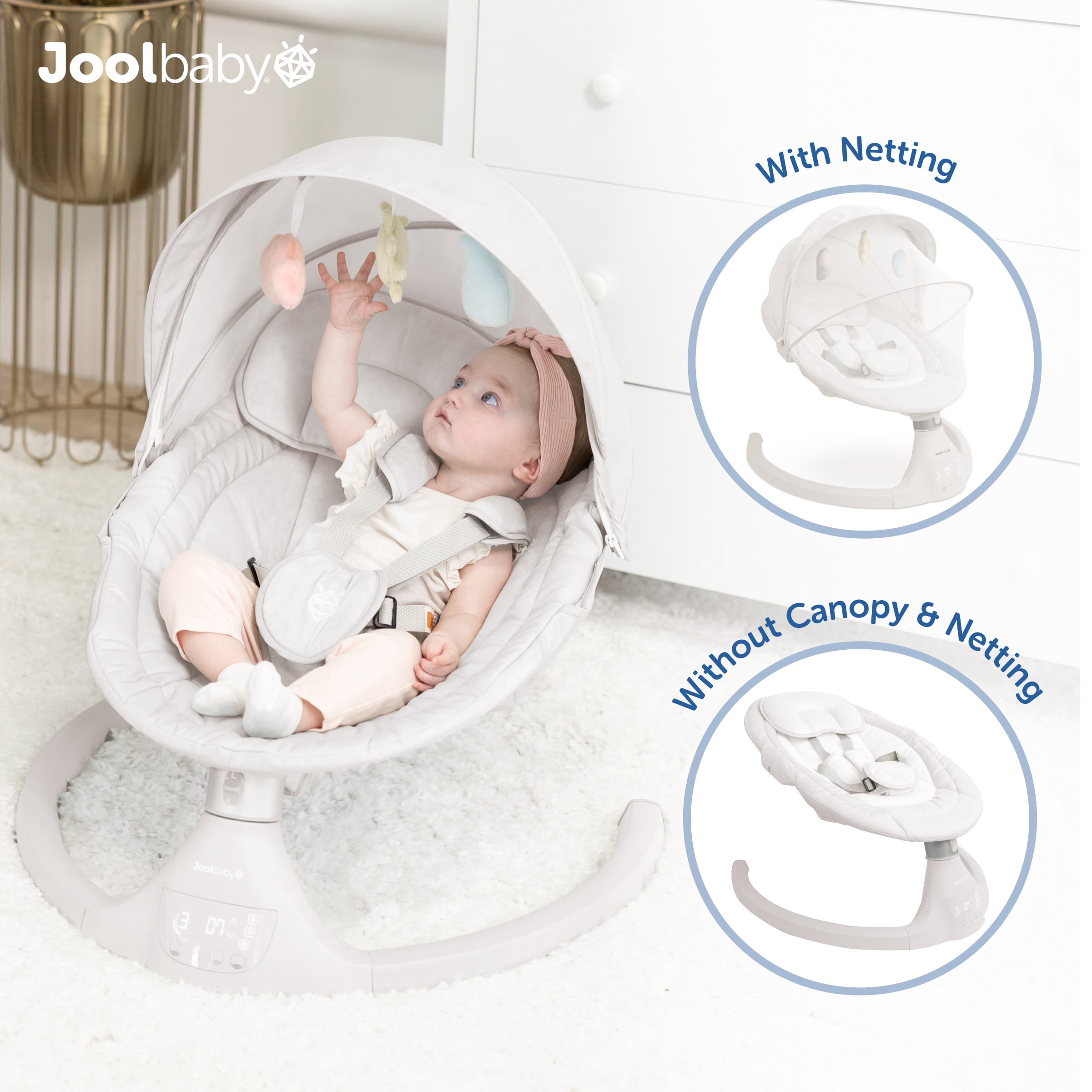 Jool Baby Nova Swing for Newborns - Electric Motorized Infant Swing, Bluetooth Music, 10 Preset Melodies, Remote (Updated Model, Stone)