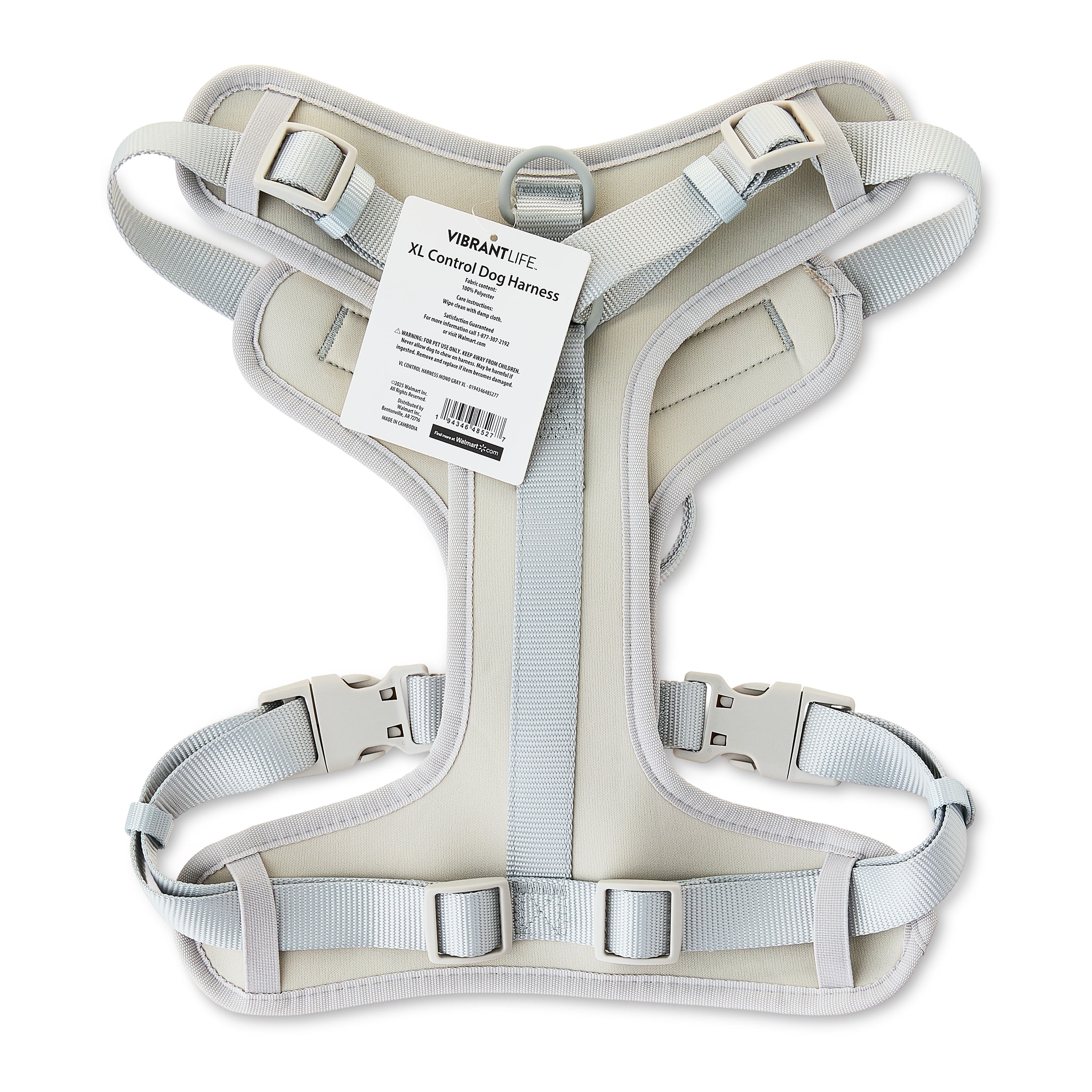 Vibrant Life Neoprene Comfort Control Monochrome Dog Harness, Gray, XL
