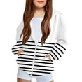 thumbnail image 3 of Jinhomg Girls Zip Up Hoodies Stylish Striped Jacket Kids Zipper Hooded Sweatshirt Preppy Top with Pockets White 140, 3 of 9