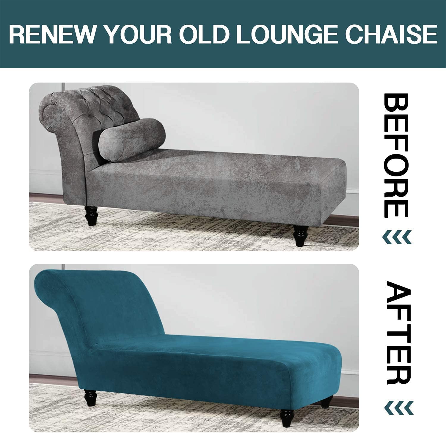 Velvet Armless Chaise Lounge Cover, Stretch Lounge Chaise Chair Slipcover Soft Recliner Sofa Slipcover Pet Furniture Protector