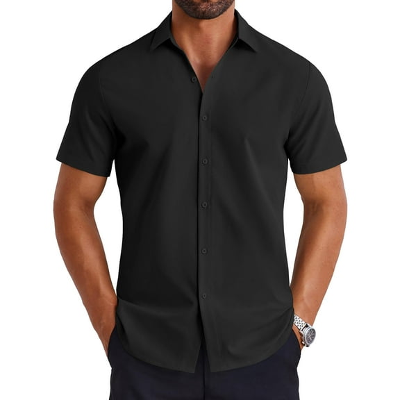 COOFANDY Mens Summer Shirt Short Sleeve Button Down Shirts Regular Fit Business Casual Dress Shirts