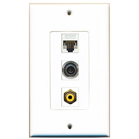 RiteAV - 1 Port RCA Yellow and 1 Port 3.5mm and 1 Port Cat5e Ethernet White Decorative Wall Plate Decorative