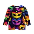 thumbnail image 3 of Girls Mardigras Shirt New Orleans Tops Toddler Kids 3/4 Sleeve Sequin Mask Outfits Tee, 3 of 4