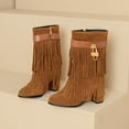 thumbnail image 5 of Lovzfmll Cowboy Boots for Women, Fringe Mid Calf Suede Metallic Chunky Heel, Round Toe Cowgirl Chelsea Boots Fall Brown Boots, 5 of 5
