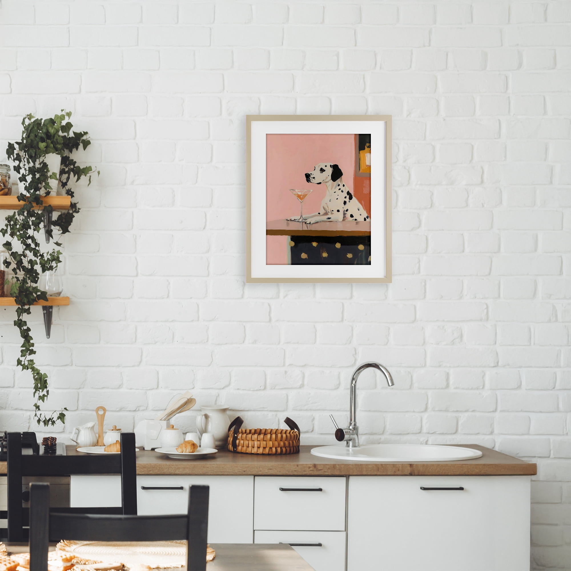 Stupell Industries Dalmatian at Cocktail Bar Birch Framed Print Under Glass, design by The Prints Vibe