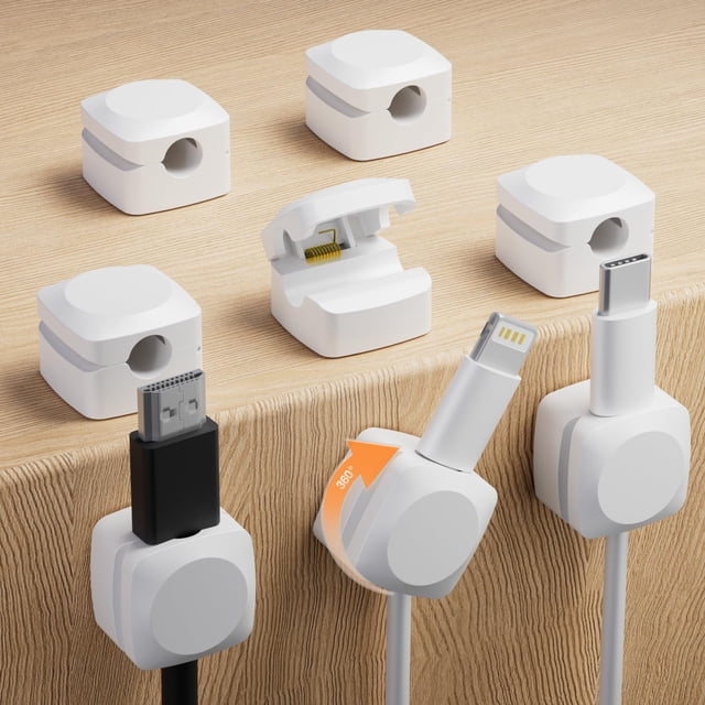 Organizador de cables Daisyhome, giratorio, con resorte mejorado, 8, blanco
