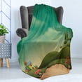 thumbnail image 4 of Mural Soft Flannel Fleece Throw Blanket, Abandoned Village of 4 Houses Behind the Hills and Poppy Flowers on a Cloudy Day, Cozy Plush for Indoor and Outdoor Use, 60" x 80", Multicolor, by Ambesonne, 4 of 5