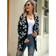 thumbnail image 4 of Womens Open Front Sweaters Leopard Knit Cardigan with Pockets Long Sleeve Outwear, 4 of 6