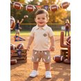 thumbnail image 3 of RUINIXCW Toddler Baby Boy Football Outfit Infant Baby Boy Summer Fall Clothes Rugby Embroidery Short Sleeve Lapel Shirt and Plaid Pockets Shorts 2 Pcs Set, 3 of 9