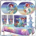 thumbnail image 2 of Suministros de decoración de fiesta de cumpleaños de La Sirenita de Disney, plato de papel de la princesa Ariel, servilleta, taza, mantel, globo, Baby Showe, 2 of 5