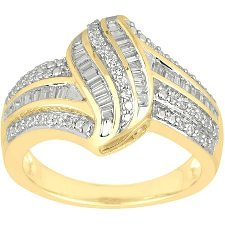 1/2 Carat T.W. Baguette and Round Diamond 10kt Yellow Gold Twist Ring