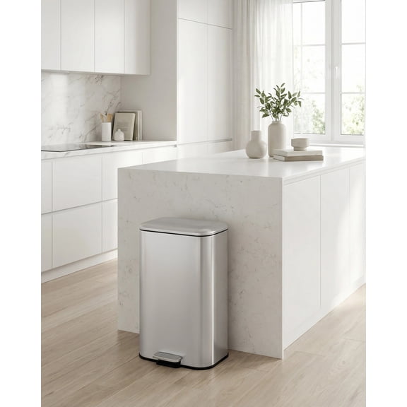 8 gal Kitchen Trash Can, Step Garbage Can with Soft-Close Lid, Stainless Steel Recycling Bin with Removable Inner Bucket, Rectangular Waste Container for Living Room, Office
