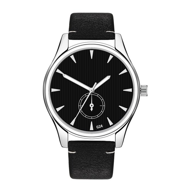 Reloj de pulsera masculino con correa de PU de moda Reloj de pulsera de cuarzo con pantalla analógica y esfera redonda (negro)
