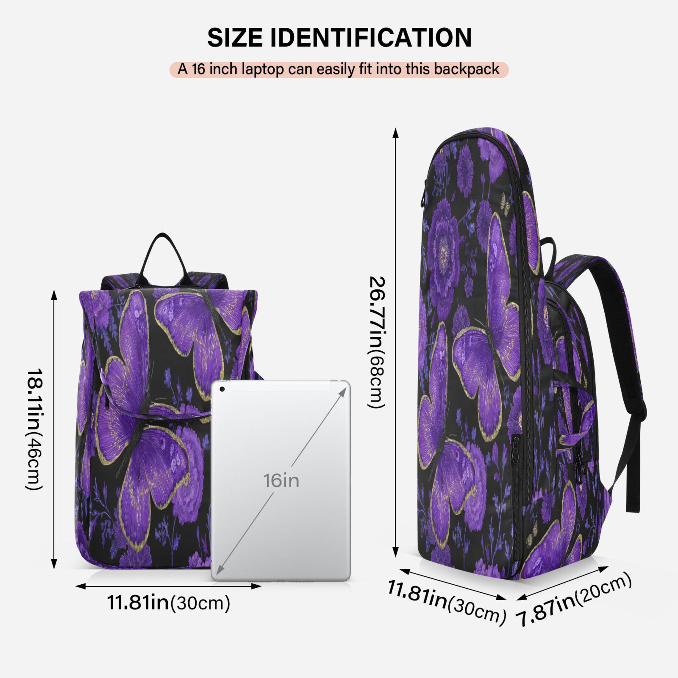 2 Racquet Holder Tennis Backpack Tennis Racket Covers Gym Bags Retro Purple Butterfly and Flowers