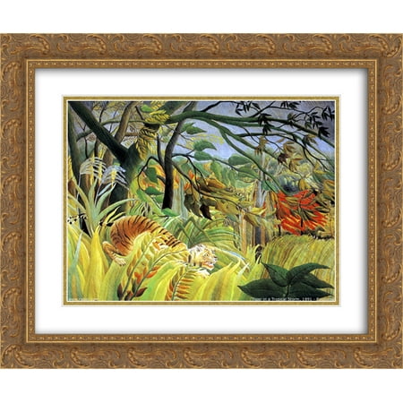 Henri Rousseau 2x Matted 24x20 Gold Ornate Framed Art Print 'Tiger in a Tropical Storm (Surprised!) '