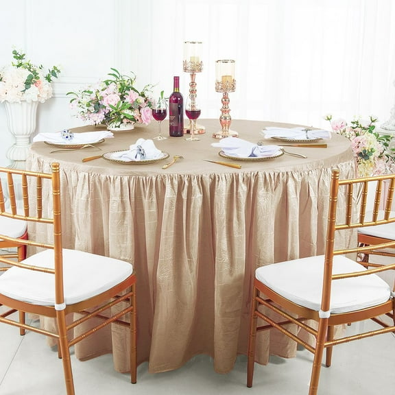 Wedding Linens Inc. 60"W x 30"H Round Ruffled Fitted Crushed Crinkle Taffeta Tablecloth Table Cover Linens With Skirt - White