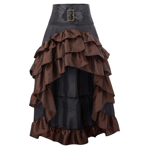 VUPSGEZ Clearance Women Middle Ages Ruffles Patchwork Irregular Vintage Cupcake Ankle-Length Skirt (Brown,L)