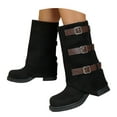 thumbnail image 4 of Aihuaihua Mid Calf Boots for Women Vintage Foldover Pirate Boots Goth Buckle Strap Leather Boots Stylish Shoes, 4 of 9
