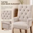thumbnail image 4 of Upholstered Chenille Fabric Dining Chairs with Arms Set of 2, Tufted High Back Dining Room Chairs with Curved Rubberwood Legs, Kitchen Chairs, Beige, 4 of 8