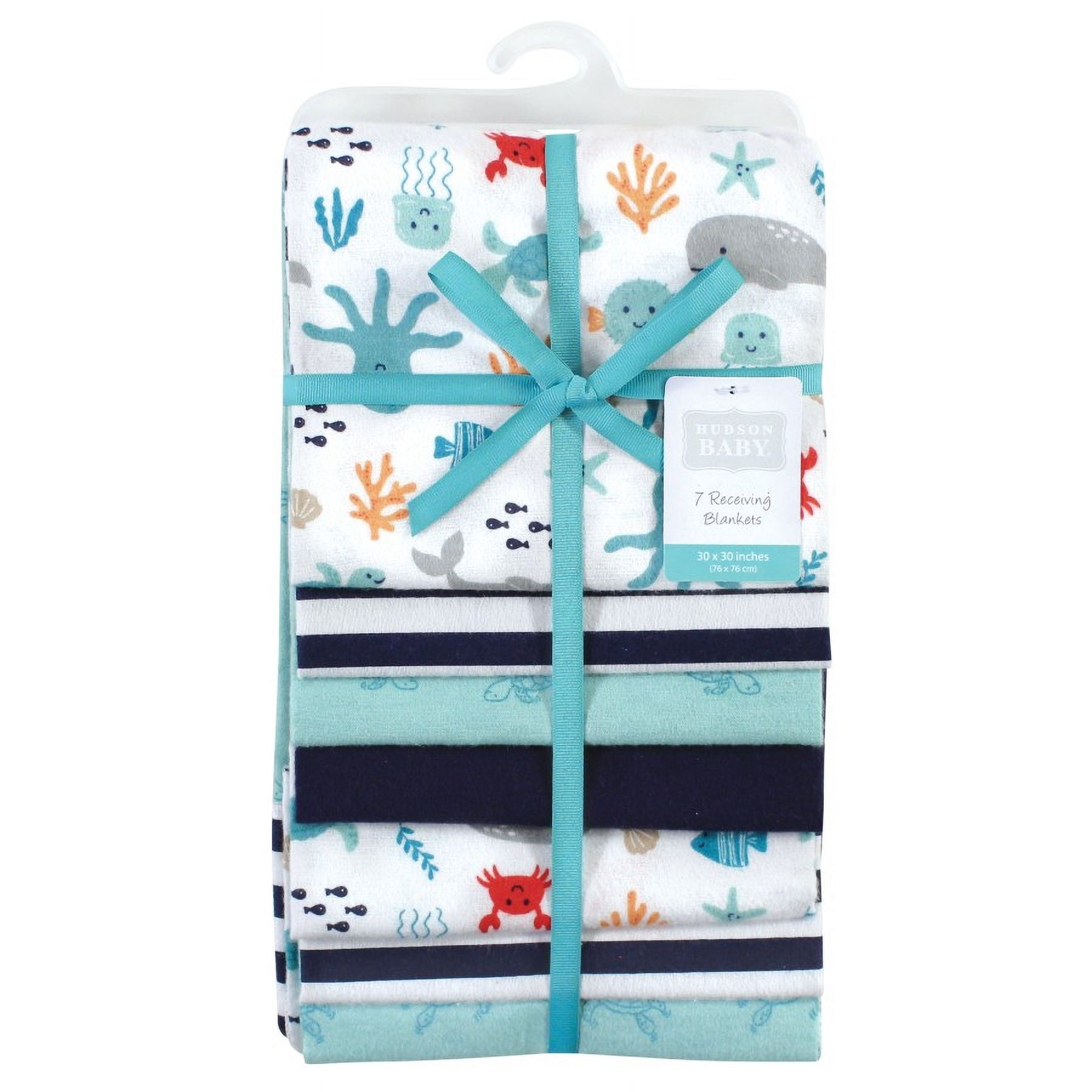 Hudson Baby Infant Boy Cotton Flannel Receiving Blankets Bundle, Sea Characters, One Size