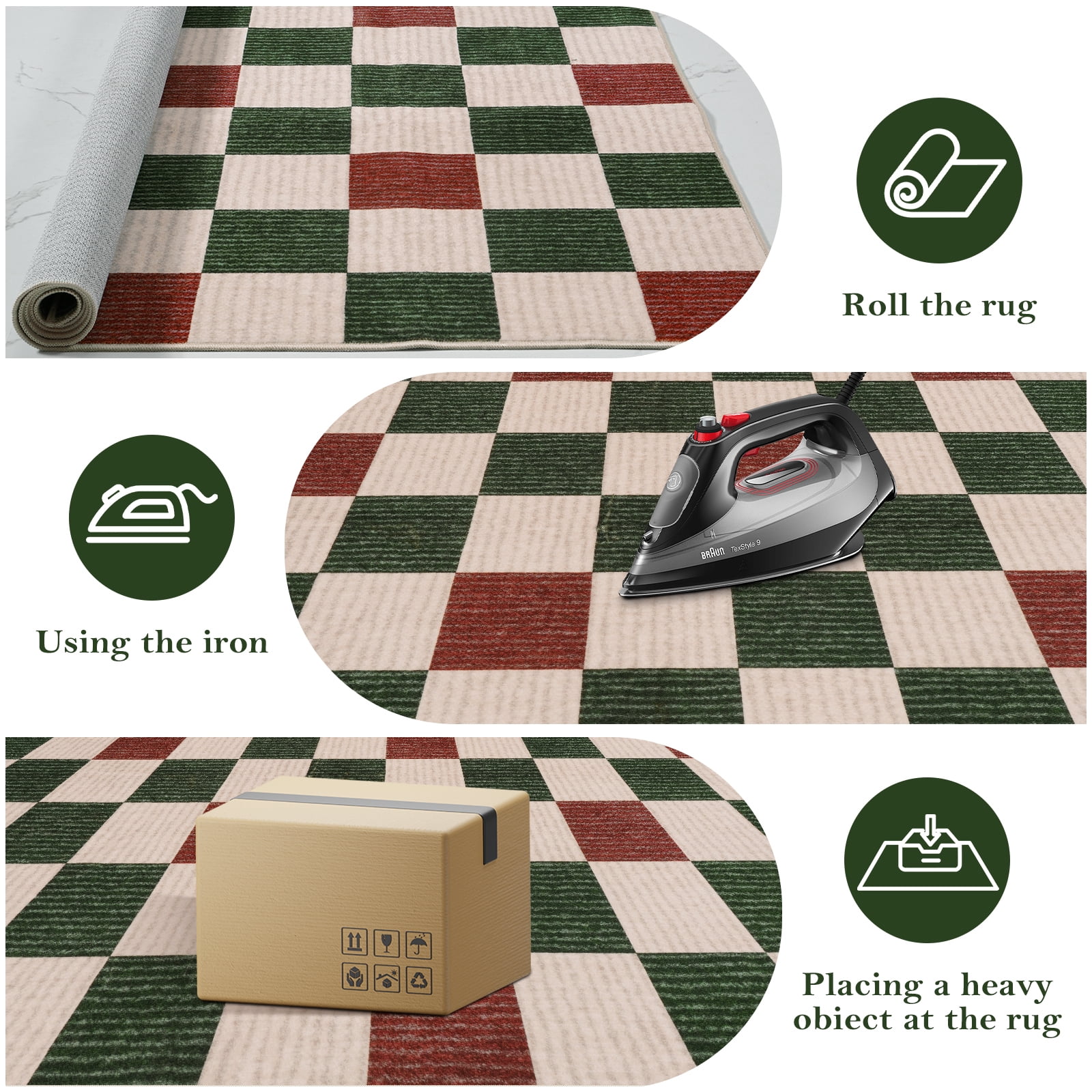 RUG ROBOT 3'x5' Christmas Rugs for Entryway, Washable Non-Slip Checkered Area Rug, Soft Farmhouse Geometric Xmas Holiday Rugs for Bedroom, Living Room Indoor Outdoor Christmas Decor