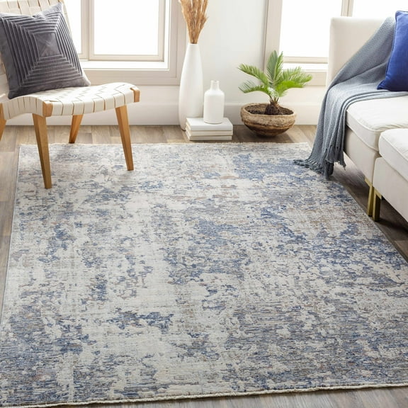 Hauteloom Broxbourne Living Room, Bedroom Area Rug - Contemporary - Navy, Denim, Pale Blue - 7'10" x 10'2"