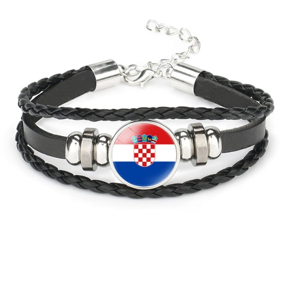 Uijokdef Bracelet for Women Men Black Leather Bracelet ,European Flags