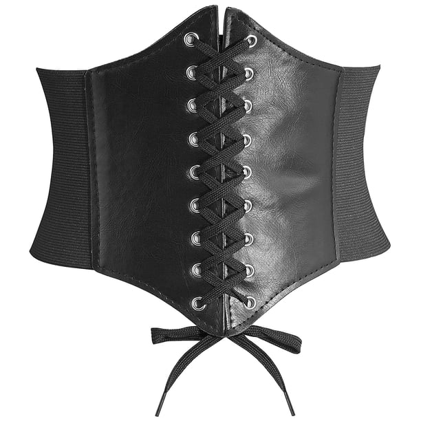 Cinturones Negros para Mujer,Cinturón De Cuero Elástico Ancho Atado para Vestidos De Niñas Cinturón Cinch Vintage para Mujer Cintura Elástica con Cordones