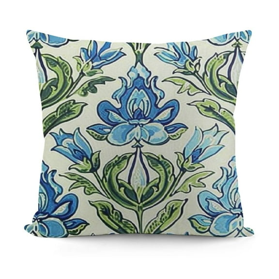 YINGXI Blue Green Pillow Covers Blue Flower Green Leaves Print Decorative Throw Pillows Outdoor Rustic Floral Pillowcase Farmhouse Linen Cushion Case Decor for Sofa Couch Bed 12x12in