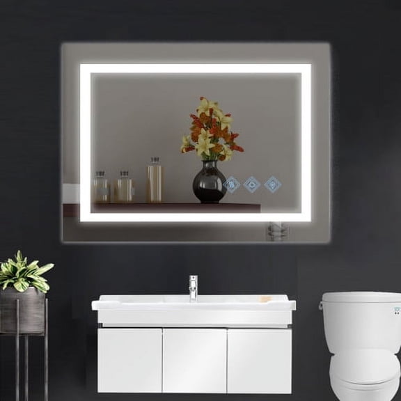 32x24in LED Bathroom Mirror With Lights,Glossy Brushed Silver Mirror Anti-Fog Dimmable Lighted Wall Mounted Vanity Mirror Master Bath Modern Makeup(Only mirrors, not cabinets)