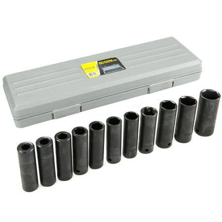

XtremepowerUS 11 Pieces 1/2 inch Socket Set Metric Impact Sockets Deep Socket Set (10-24mm) Case
