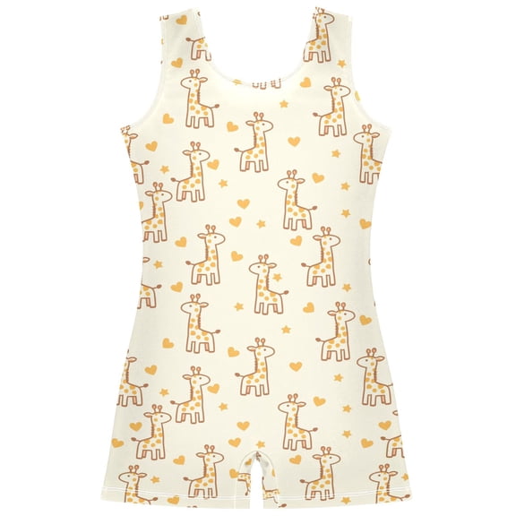 Gymnastics Leotard Sleeveless Giraffe Heart Five-pointed Star Stretchy Dance Bodysuit Breathable Athletic Ballet Yoga Outfit for Ages 3-14