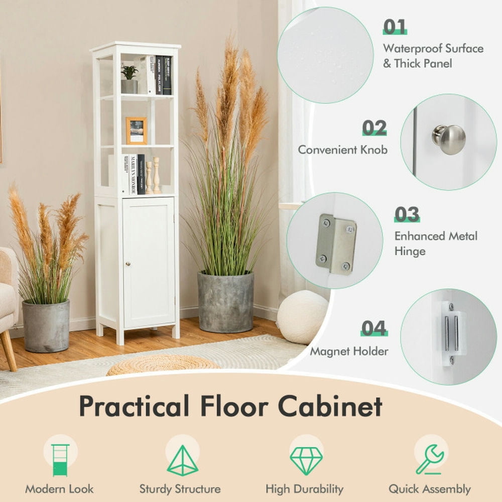 Finihen Bathroom Storage Cabinet, Bathroom Floor Cabinet, Freestanding Storage Cabinet With 3-Tier Shelf and Door, for Bathroom, Living Room, Bedroom, Kitchen, White Finihen Bathroom Storage Cabinet, Bathroom Floor Cabinet, Freestanding Storage Cabinet With 3-Tier Shelf and Door, for Bathroom, Living Room, Bedroom, Kitchen, White