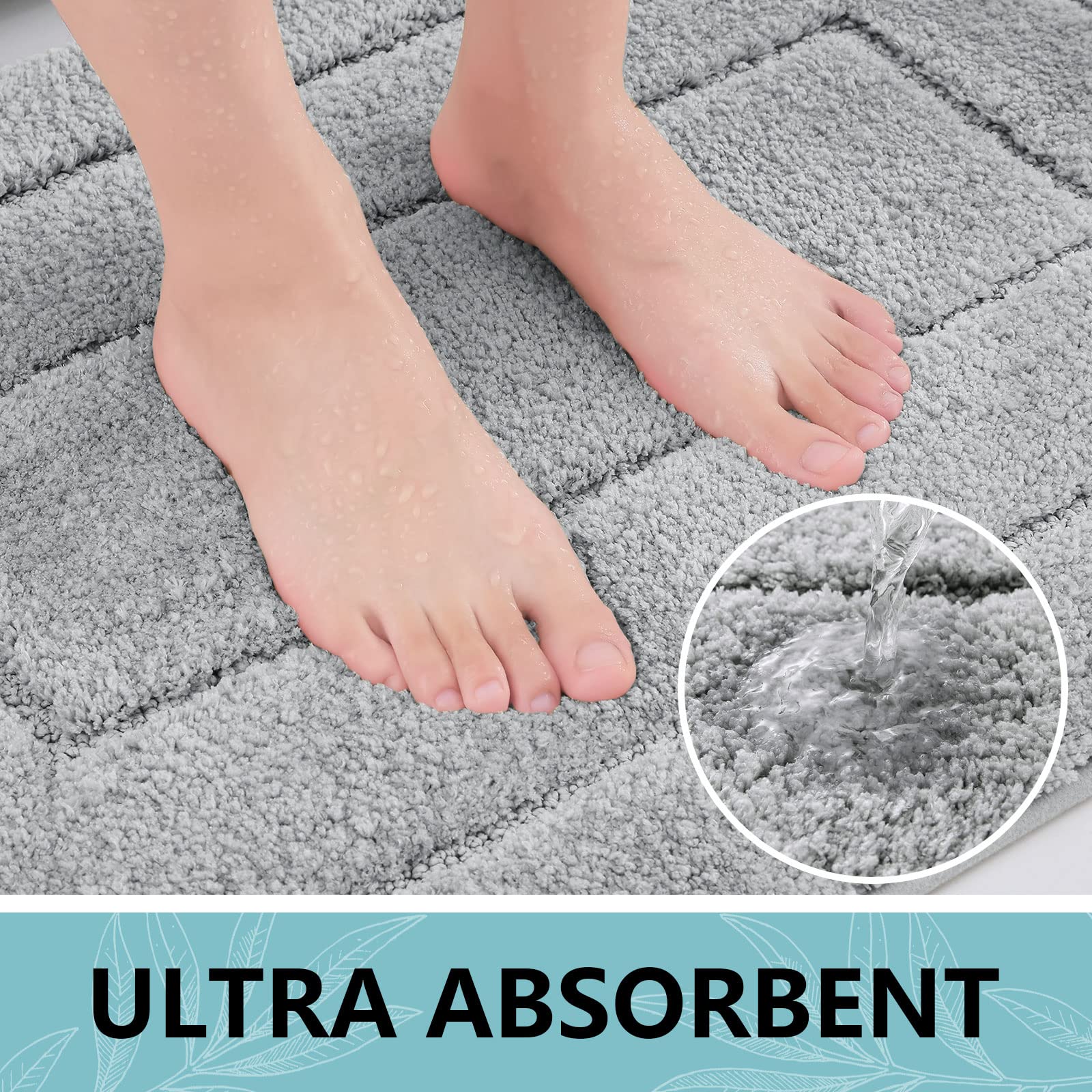 Smiry Microfiber Bathroom Rug, 16x24", Gray photo 3