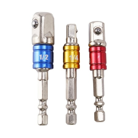 

3PCS Socket Adapter Impact Set Hex Shank to 1/4 3/8 1/2 inch Colorful Extension Converter Impact Drill Bits Driver Power Hand Tools Turns Power Drill Into High Speed Nut Driver