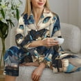 thumbnail image 6 of Honeii Exotic Blue Cat print Women's Pajama Sets Long Sleeve Button Down Sleepwear Nightwear Soft Pjs Lounge Sets-Medium, 6 of 7
