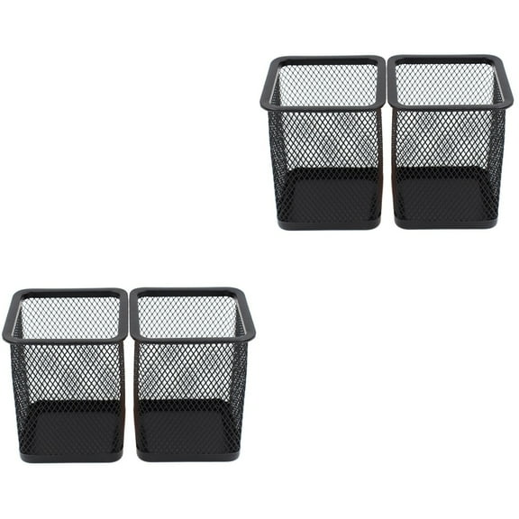 Masteelf 4 pcs  Metal Pen Pot Square Mesh Pencil Holder Container Organizer (Black)