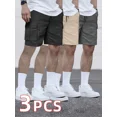 thumbnail image 3 of 3-Pack Men'S Casual Waist-Tie Loose-Fit Sports Cargo Shorts, Solid Color, Polyester 100%, Non-Stretch Fabric, Woven, with Pockets, Regular Fit for Outdoor Activities, 3 of 5